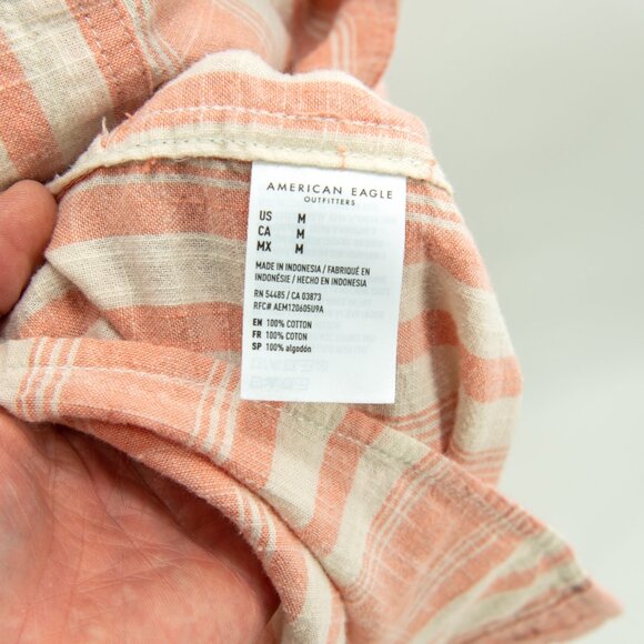 American Eagle Short-sleeve Button-up Shirt / Coral & Off-white / Men's MEDIUM - Picture 3 of 3
